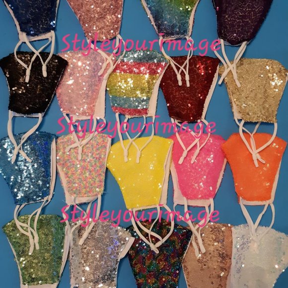 Kids Sequin Face Mask (Shiny Sparkly Washable/ Reusable) With Filter Pockets - Picture 12 of 12